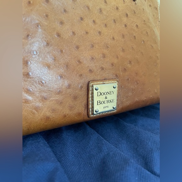 Dooney & Bourke Brown Ostrich Square Shopper Barlow Handbag with Snap Closure - Picture 3 of 15